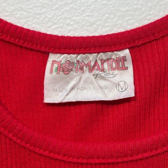 Vintage 80's Red Ribbed Tank Top / Sz M / Sleeveless / Normandee Rose / Minimal - Picture 7 of 9